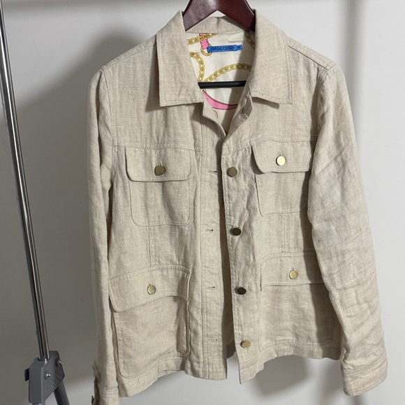 Beige Linen Button-Up Jacket - Picture 1 of 5